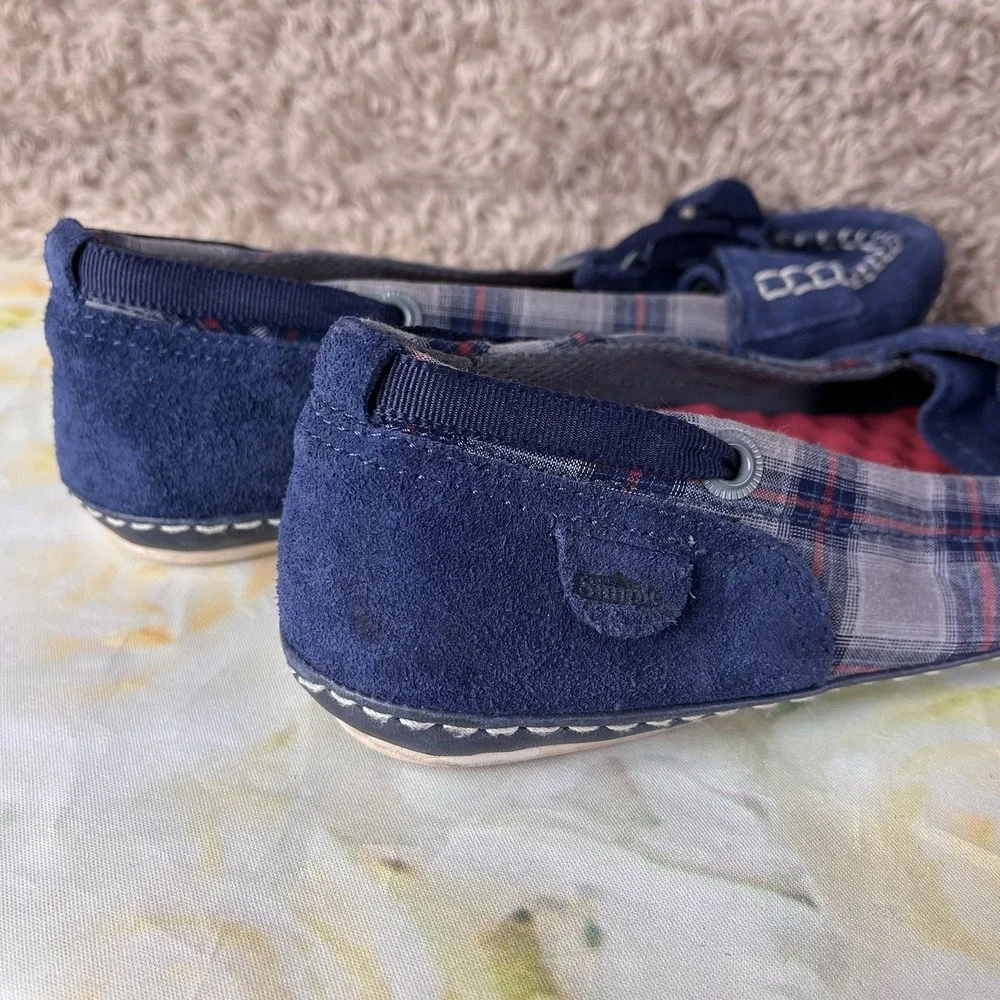 Simple Shoes Suede Womens Size 8 Loafers Moccasin Style Plaid Design Egg Crate